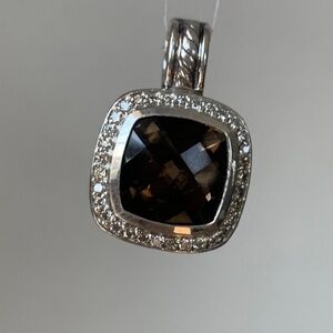 David Yurman Albion Enhancer Pendant Sterling &18k White Smoky Quartz & Diamond